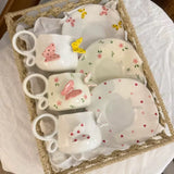 Handmade Butterfly Ceramic Cup & Saucer Set 270ml Cute Floral Aesthetic Coffee & Tea Cup SparkelsSparkels