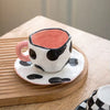 Handmade Polka Dot Ceramic Cup & Saucer Set Modern Black & White Aesthetic Coffee Cup SparkelsSparkels