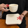 Handmade Red Bow Ceramic Mug & Snack Plate Set Cute Polka Dot Aesthetic Coffee Cup SparkelsSparkels