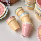 Ice Cream Cone Ceramic Bowl & Cup Set Pastel Pink Dessert Bowl, Snack Cup, Breakfast Bowl, Ice Cream Plate Cute Kitchen Tableware Collection SparkelsSparkels
