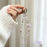 Elegant Floral Pearl Crystal Beaded Keychain