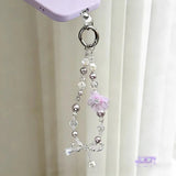 Elegant Floral Pearl Crystal Beaded Keychain