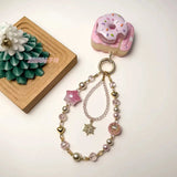 Starry Heart Crystal Beaded Keychain