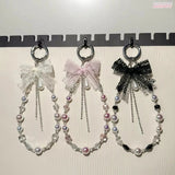 Lace Bow Pearl Beaded Keychain