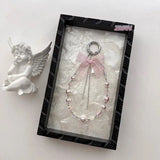 Lace Bow Pearl Beaded Keychain
