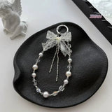 Lace Bow Pearl Beaded Keychain