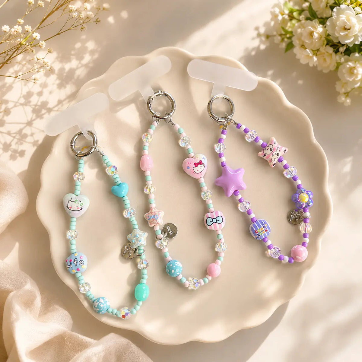 Kawaii Pastel Charm Beaded Keychain