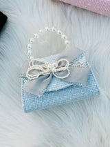 Pearl Handle Tweed Mini Handbag for Girls Bow Ribbon Crossbody Purse Cute Fashion Shoulder Bag