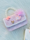 Pearl Handle Swan Princess Mini Handbag for Girls Cute Lace Bow Purse