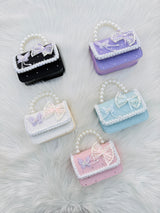 Butterfly Lace Pearl Handle Mini Bag Cute Girls Crossbody & Handbag