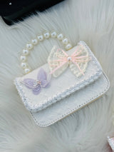 Butterfly Lace Pearl Handle Mini Bag Cute Girls Crossbody & Handbag