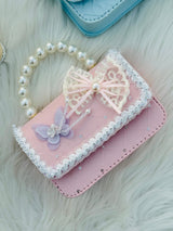 Butterfly Lace Pearl Handle Mini Bag Cute Girls Crossbody & Handbag