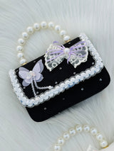 Butterfly Lace Pearl Handle Mini Bag Cute Girls Crossbody & Handbag
