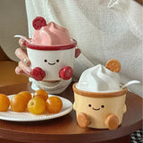 Cute Ceramic Dessert Cup with Lid & Spoon