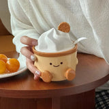 Cute Ceramic Dessert Cup with Lid & Spoon