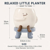 Cute Relaxed Character Mini Planter with Stool