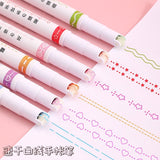 6Pcs/Set Flower Line Highlighter Pens Roller Nip Curve Marker Pen
