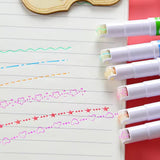 6Pcs/Set Flower Line Highlighter Pens Roller Nip Curve Marker Pen