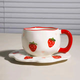 Strawberry Ceramic Coffee Mug with Matching Saucer – 300ml