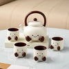 Cute Ceramic Tea Set with 4 Cups, Teapot & Wooden Tray 6 Piece Gift Set
