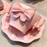 Handmade Kawaii Pink Bow Ceramic Cup & Saucer Set Coquette Princess Tea Cup 420ml Aesthetic Coffee Mug Set