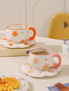 Pink Floral Ceramic Coffee Mug with Matching Saucer – 300ml