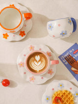 Pink Floral Ceramic Coffee Mug with Matching Saucer – 300ml