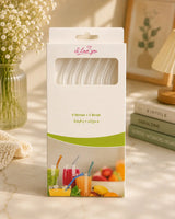 6 Piece Reusable Clear Glass Straw Set with Cleaning Brushes