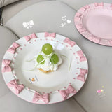 Handmade Pink Bow Ceramic Dinnerware Coquette Princess Dessert Plates Kawaii Aesthetic Tableware Gift Set