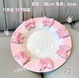 Handmade Pink Bow Ceramic Dinnerware Coquette Princess Dessert Plates Kawaii Aesthetic Tableware Gift Set