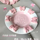 Handmade Pink Bow Ceramic Dinnerware Coquette Princess Dessert Plates Kawaii Aesthetic Tableware Gift Set