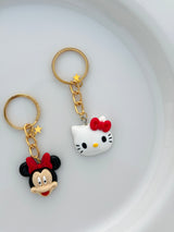 Cute Character Duo Keychain Set Adorable Bow Charm Collection