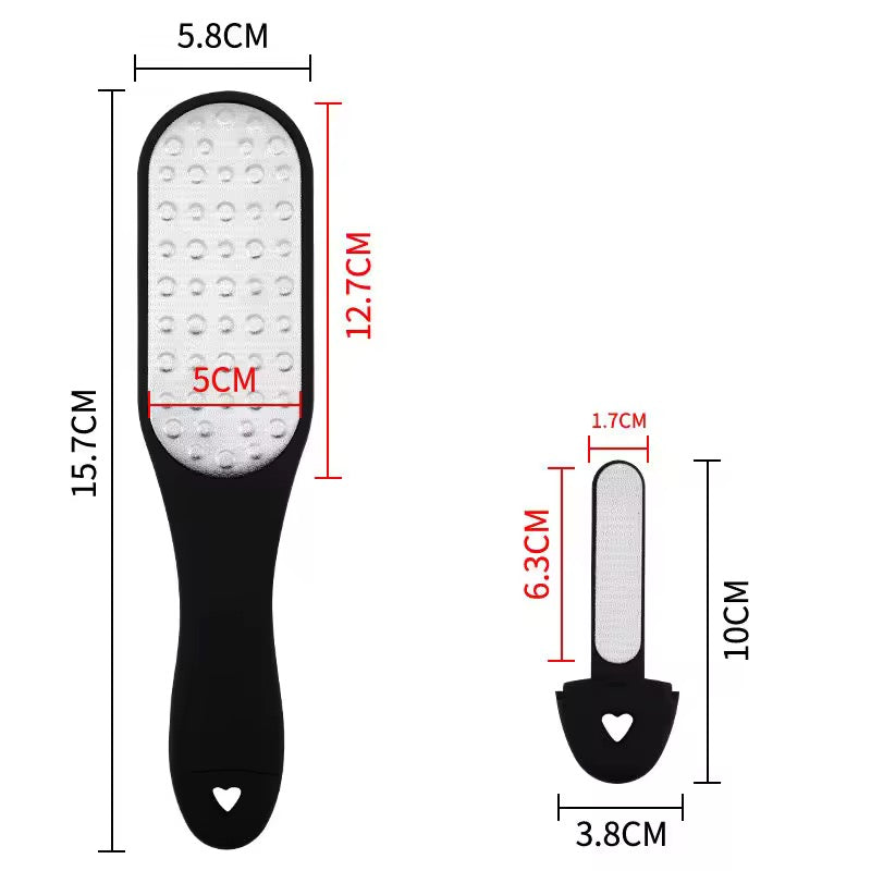 2-in-1 Professional Foot File & Callus Remover Black Stainless Steel Pedicure Tool