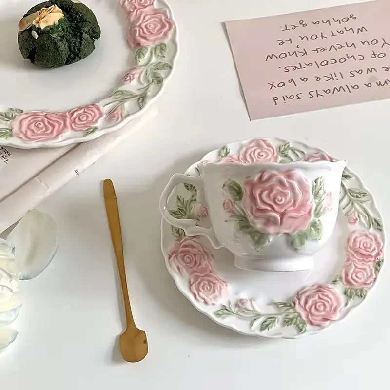 Vintage Rose Ceramic Cup & Saucer Set SparkelsSparkels