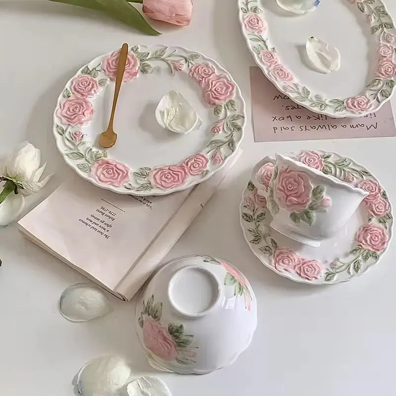 Vintage Rose Ceramic Cup & Saucer Set SparkelsSparkels