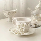 Ivory Rose Sculpted Ceramic Cup & Saucer SparkelsSparkels