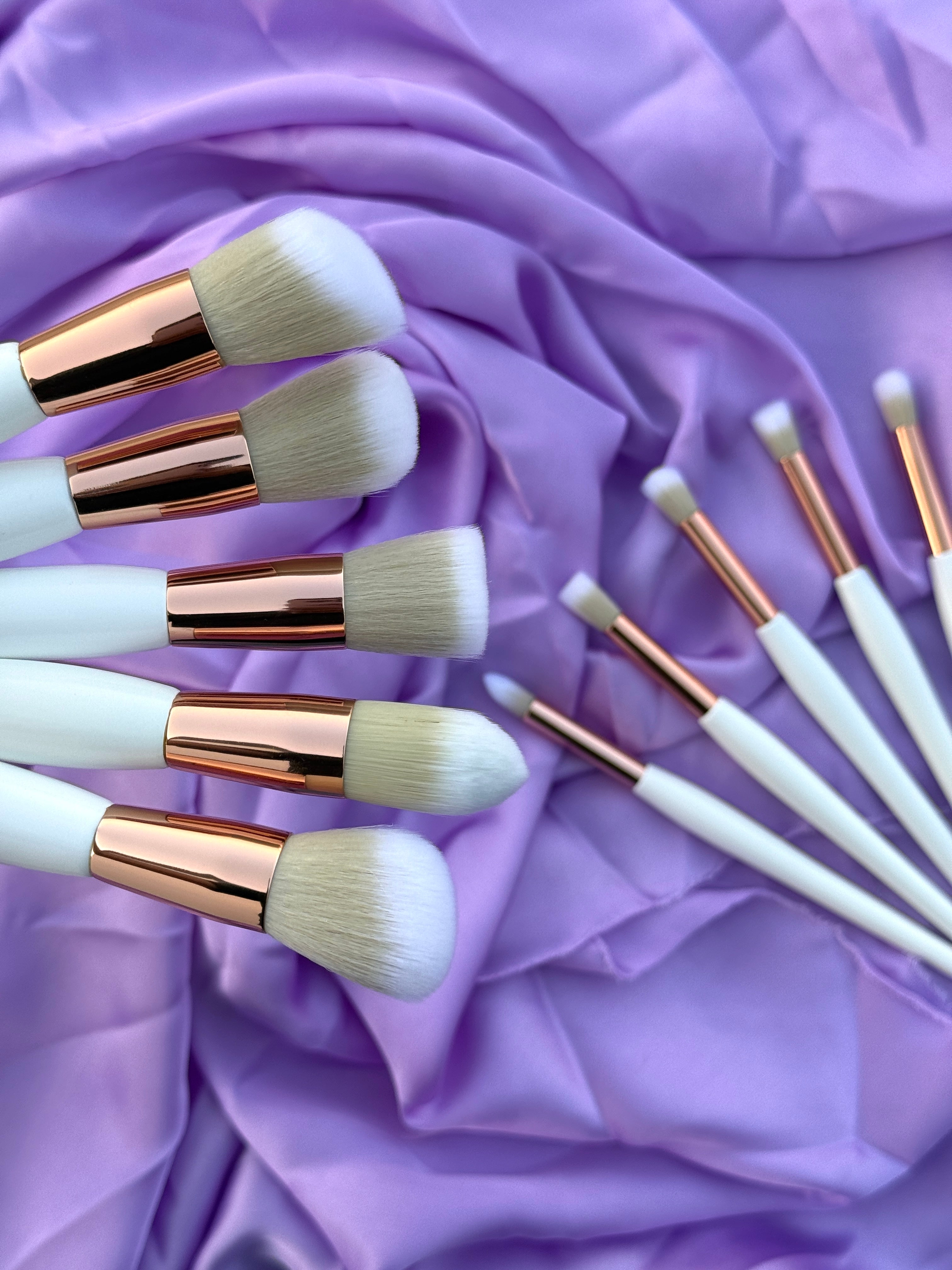 White Elegance Rose Gold Makeup Brush Set 10 Piece Professional