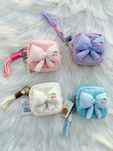 Cute Pastel Bow Coin Pouch with Cherry Embroidery SparkelsSparkels