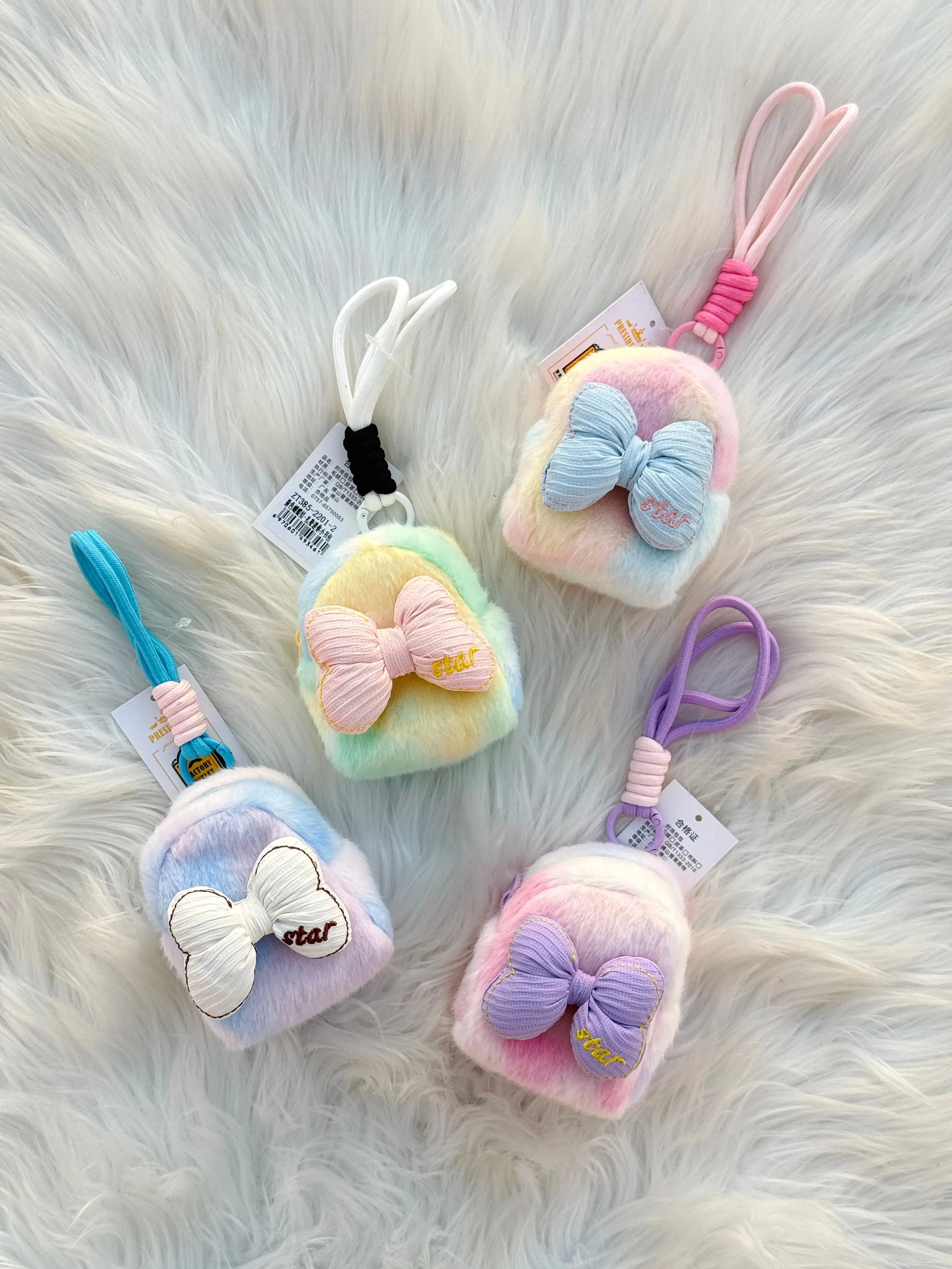 Cute Fluffy Bow Coin Pouch Keychain SparkelsSparkels
