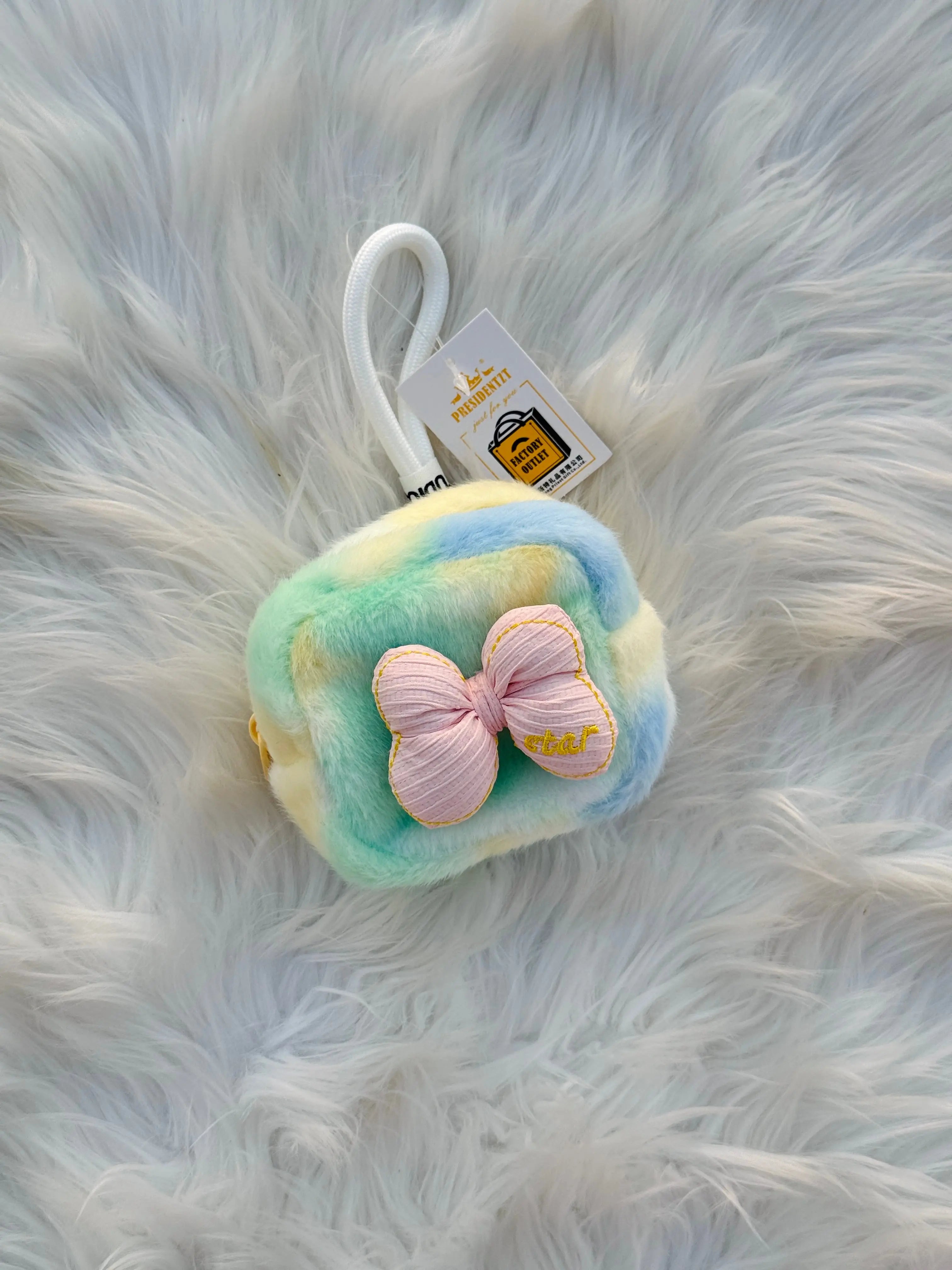 Pastel Rainbow Fluffy Coin Pouch Keychain SparkelsSparkels