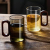 360ml Smoked Glass Coffee Mug with Wooden Handle Modern Clear Tea & Latte Cup