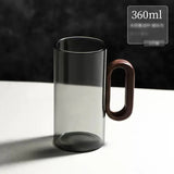 360ml Smoked Glass Coffee Mug with Wooden Handle Modern Clear Tea & Latte Cup