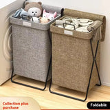 Foldable Laundry Hamper with Lid & Metal Frame Large Fabric Clothes Storage Basket