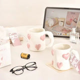Cute Pink Heart Ceramic Coffee Mug Aesthetic Kawaii Tea & Latte Cup