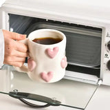 Cute Pink Heart Ceramic Coffee Mug Aesthetic Kawaii Tea & Latte Cup