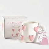 Cute Pink Heart Ceramic Coffee Mug Aesthetic Kawaii Tea & Latte Cup