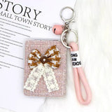 Elegant Bow Compact Mirror Keychain with Wrist Strap
