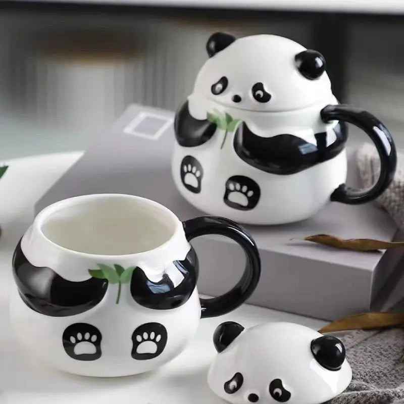 Cute Panda Ceramic Mug with Lid Kawaii Panda Coffee & Tea Cup