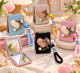 Love Me Heart Compact Mirror Keychain with Wrist Strap