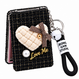 Love Me Heart Compact Mirror Keychain with Wrist Strap